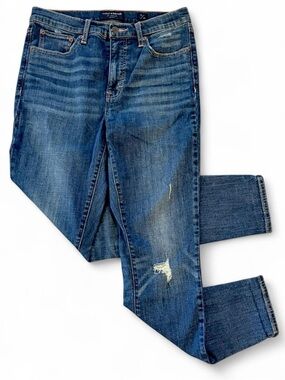 Lucky Brand dark blue high rise skinny bridgette jeans distressed casual